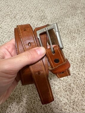 Men's Brown Leather Belt with Silver Buckle